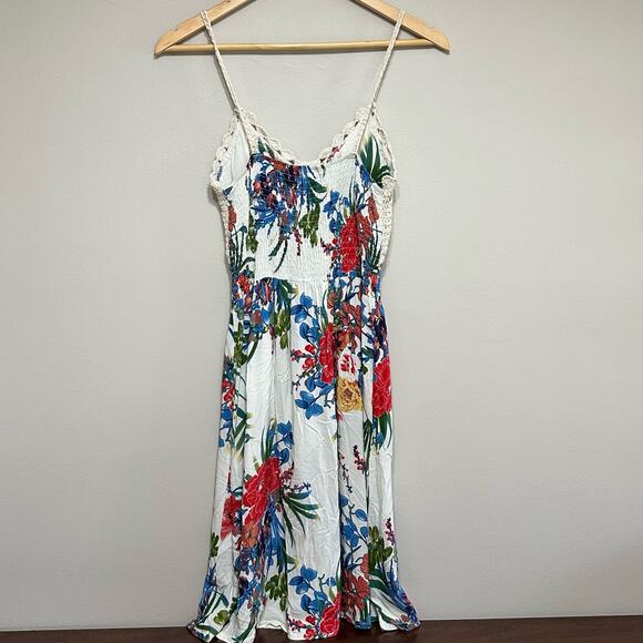Crochet Floral Sundress Womens Large Boho Knee Length Resort Tropical‎ Festival - Picture 4 of 13